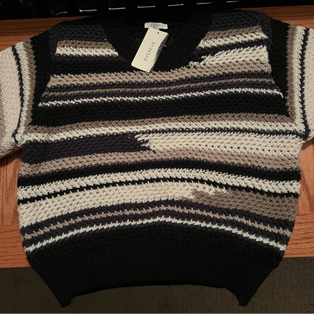 NWT Z Supply Black and Cream Striped Sweater
